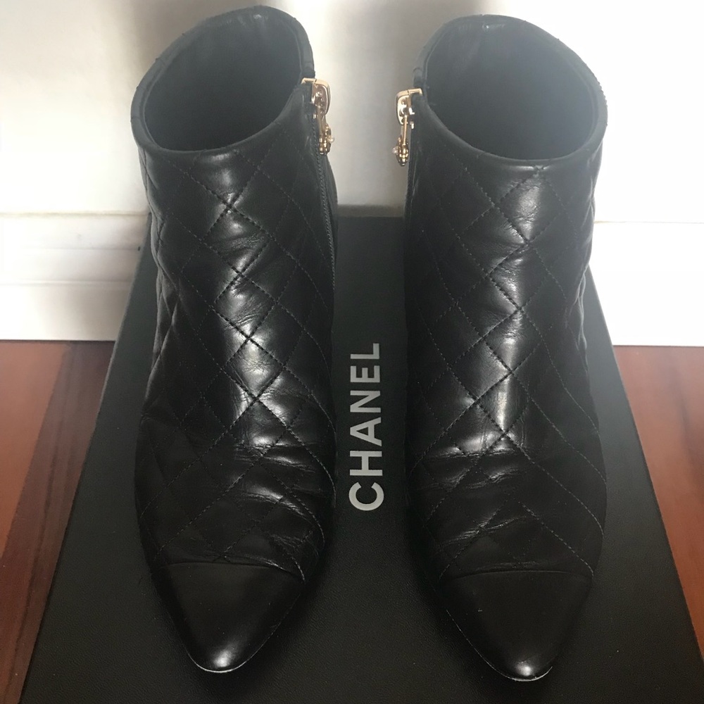 Authentic CHANEL QUILTED LEATHER ANKLE BOOTS